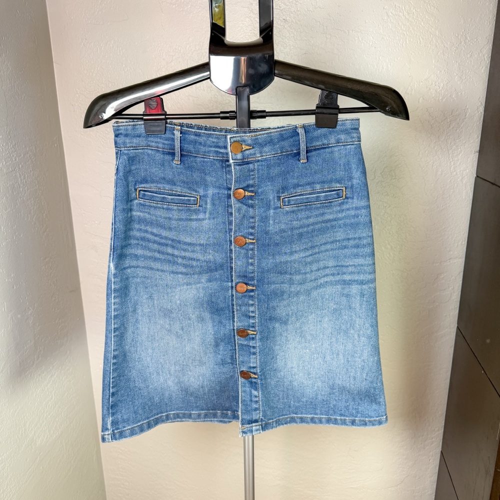 Wrangler Denim Button Front A-Line Skirt Blue Jean High Waist Size 26